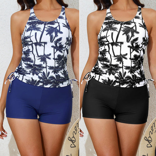 Damen Tankini-Set mit verstellbarem Bund und stilvollem Palmenmuster Drune