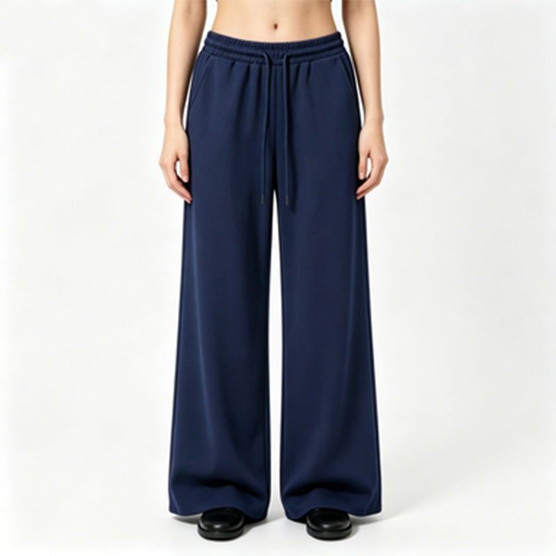Damen nan weite High-Waist Loungehose mit elastischem Bund, Kordelzug und fließendem Jersey Drune