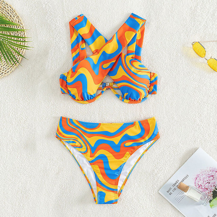Damen Sportliches Bikini-Set mit auffälligem Wellenmuster Drune