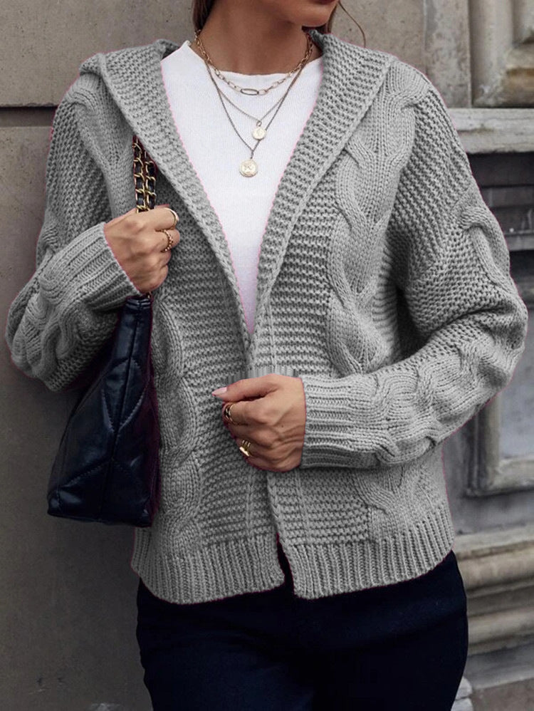 Damen Grobstrick-Cardigan mit Kapuze und strukturiertem Zopfmuster Drune