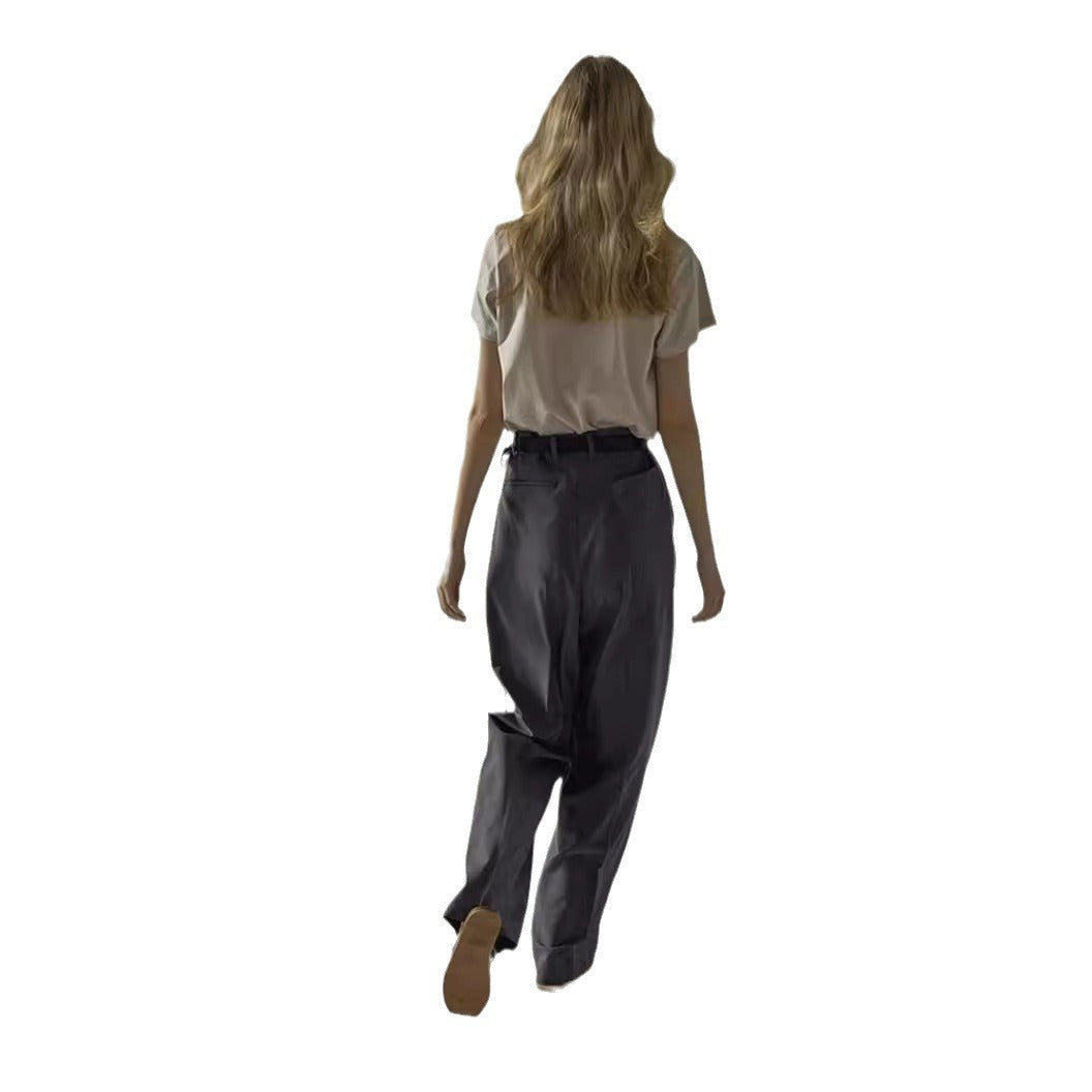 Damen elegante weite Hochbundhose mit Gürtel Drune