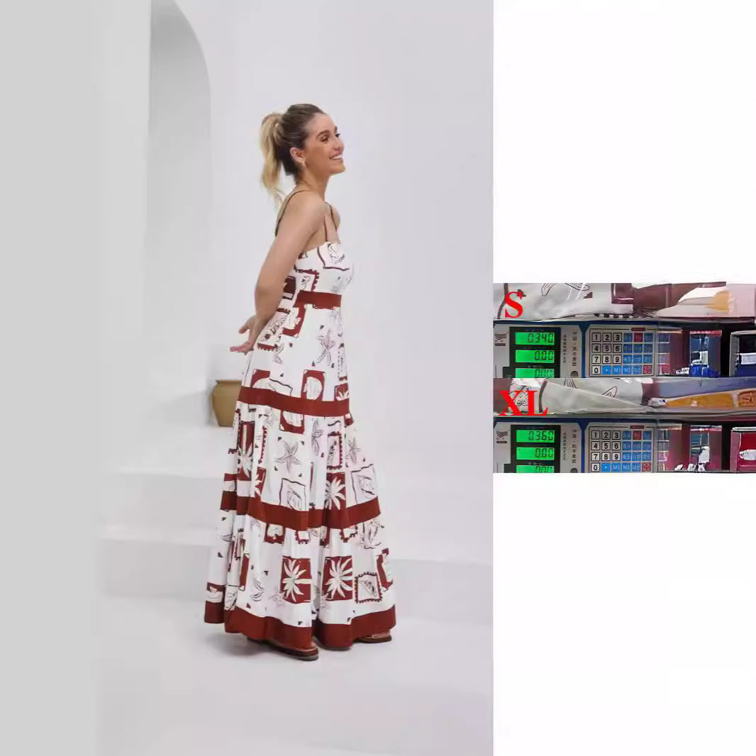 Damen Maxikleid mit elastischem Taillenbund und bohemian Muster Drune