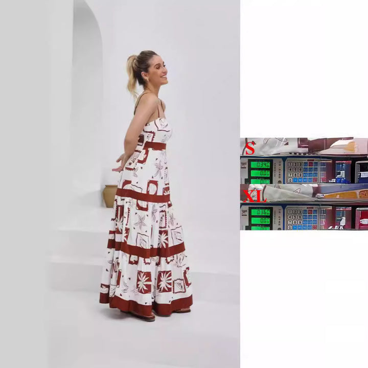 Damen Maxikleid mit elastischem Taillenbund und bohemian Muster Drune