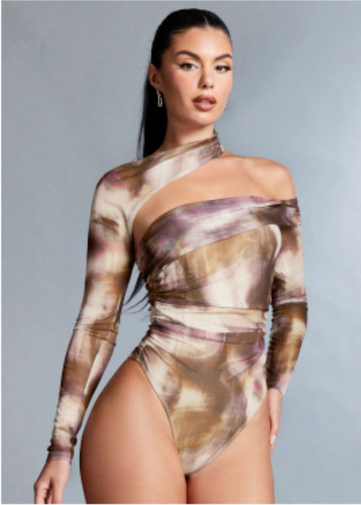 Damen Hochgeschlossener Bodysuit mit asymmetrischem Schnitt und raffinierten Drapierungen Drune