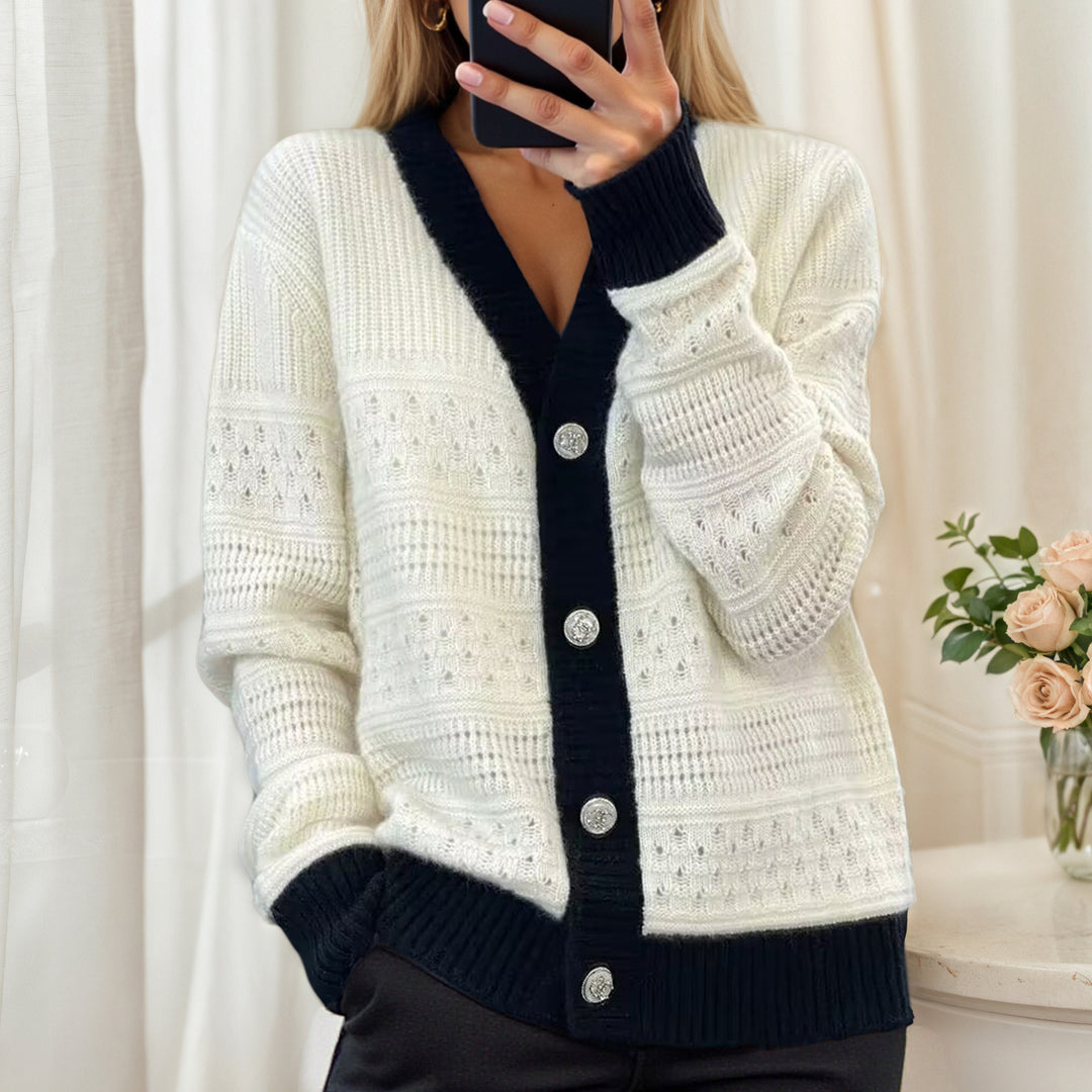 Damen Strickjacke mit Wabenmuster und eleganten Knöpfen Drune