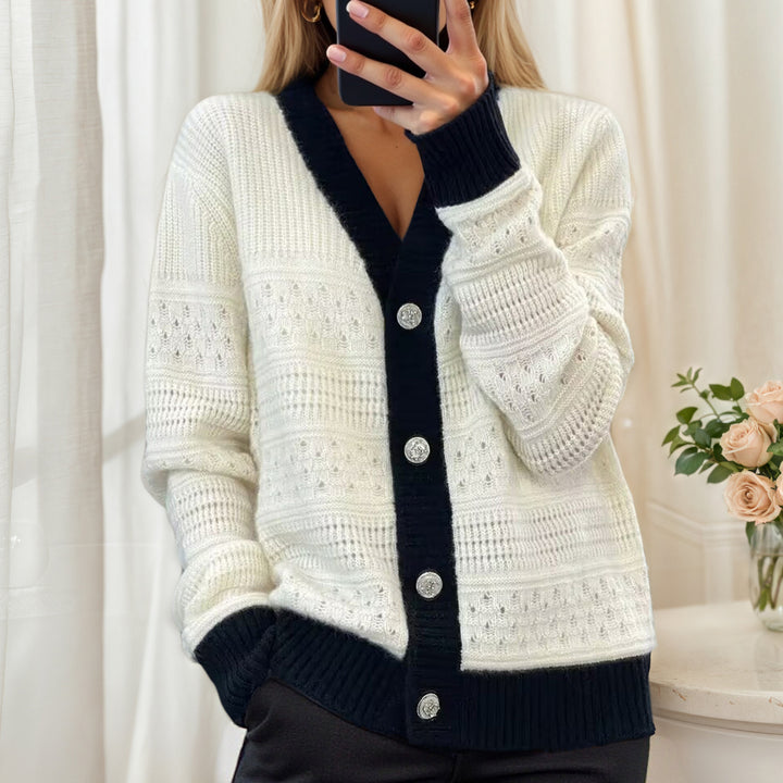 Damen Strickjacke mit Wabenmuster und eleganten Knöpfen Drune