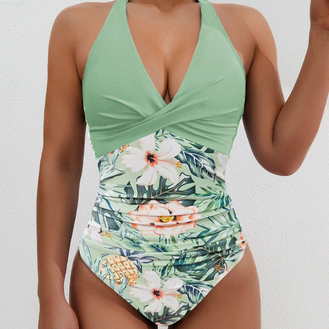 Damen Hochwertiger Einteiler-Badeanzug mit floralem Schnitt und raffiniertem Wickeldesign Drune