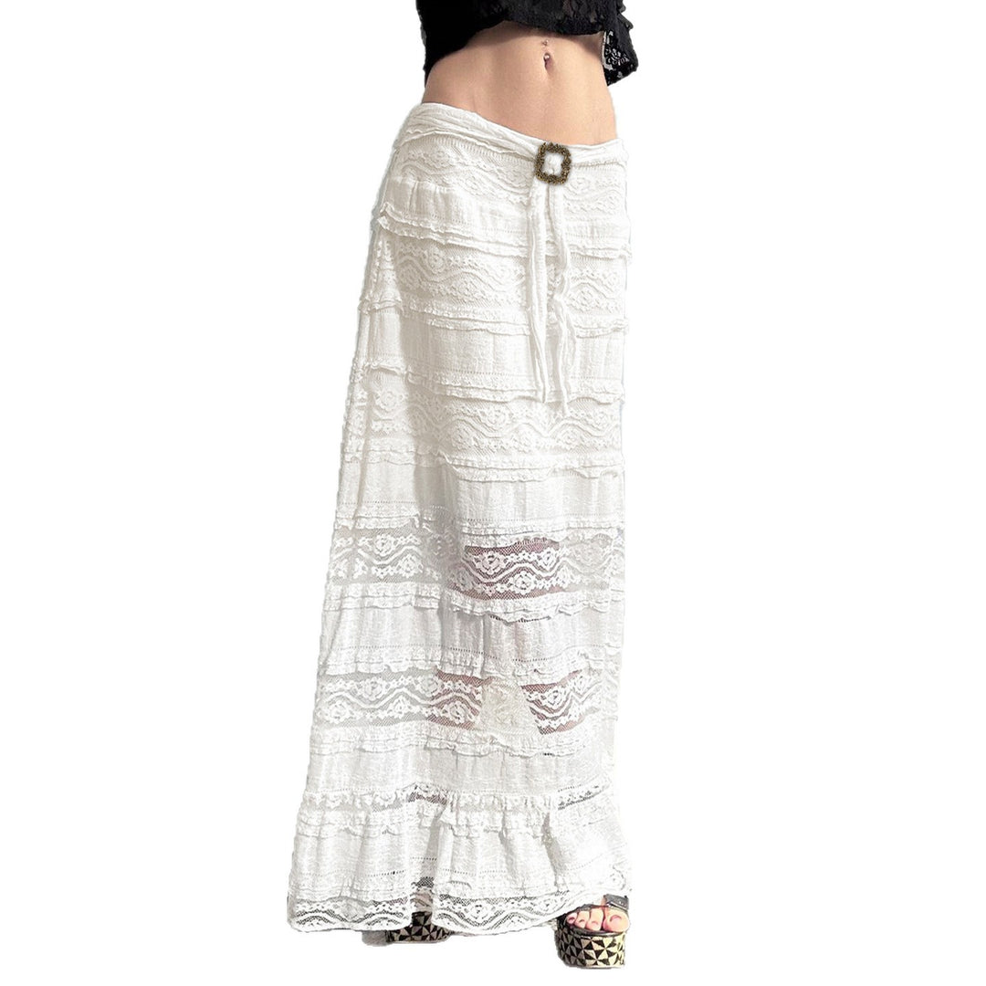 Damen Midirock mit elegantem Rüschensaum und dekorativem Taillengürtel Drune