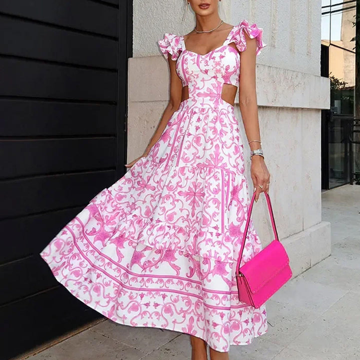 Damen Maxikleid mit verspieltem Cut-Out Design und Rüschendetails Drune