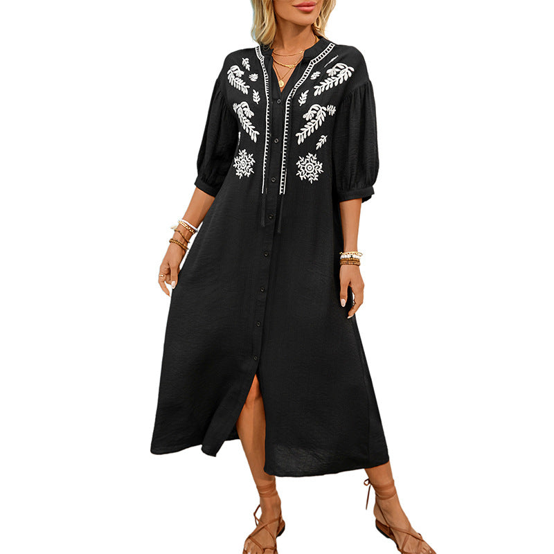 Damen Kleid mit elegantem besticktem Design und knielanger Passform Drune