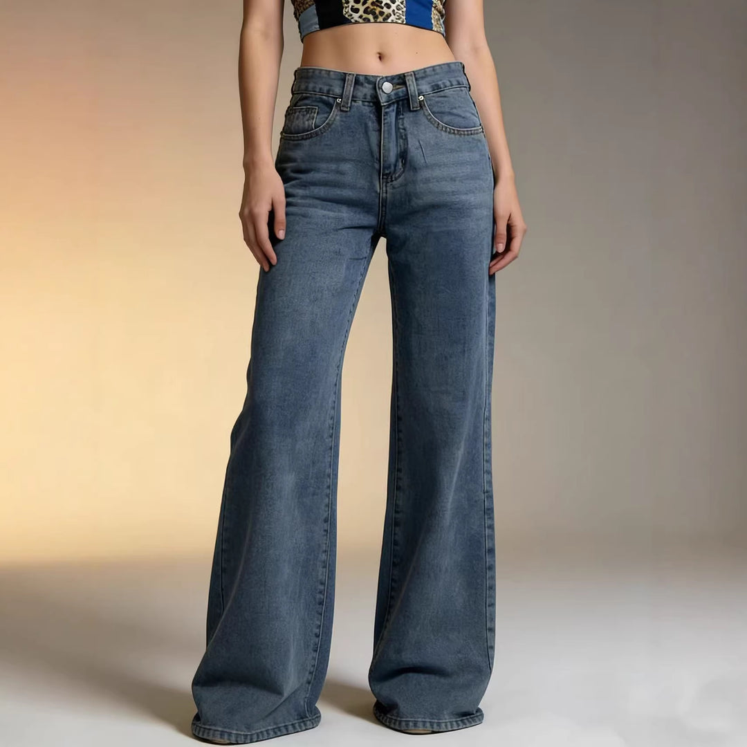Damen Weite High-Waist Jeans mit besonderen Nahtdetails Drune
