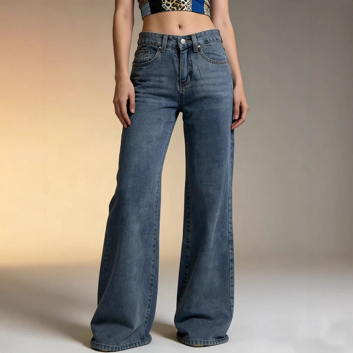 Damen Weite High-Waist Jeans mit besonderen Nahtdetails Drune