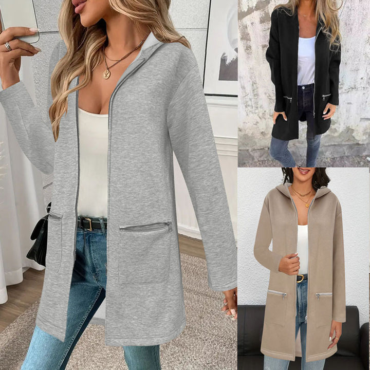 Damen lässige Langjacke mit praktischem Reißverschluss und seitlichen Taschen Drune
