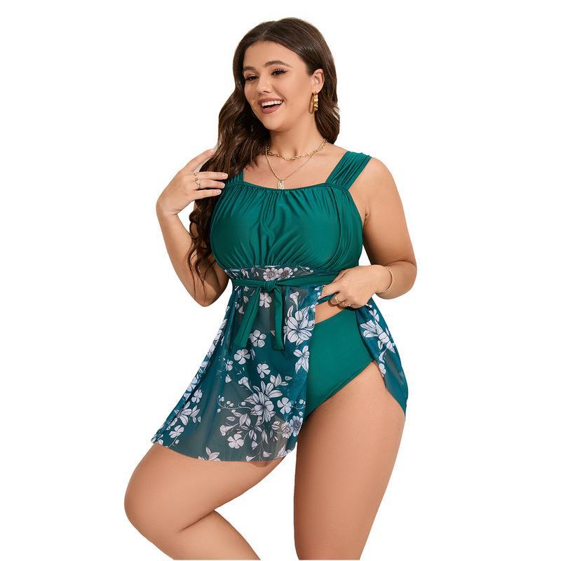 Damen Eleganter Strandkleid mit floralem Überwurf Drune