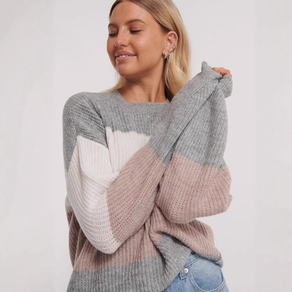 Damen gemütlicher Strickpullover mit modernem Muster und lässigem Schnitt Drune