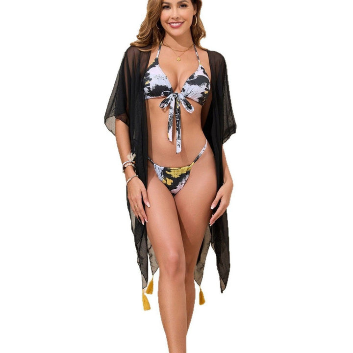 Damen Lässiger Strandkimono mit modernem Schnitt und Bikini-Set Drune