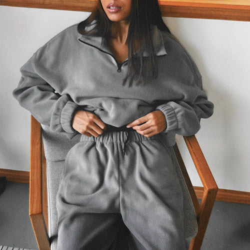 Damen kuscheliges Fleece-Set mit Stehkragen und hohem Bund Drune
