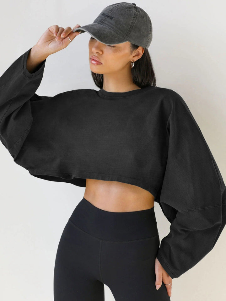 Damen cropped Sweatshirt mit voluminösen Ärmeln und lässigem Schnitt Drune