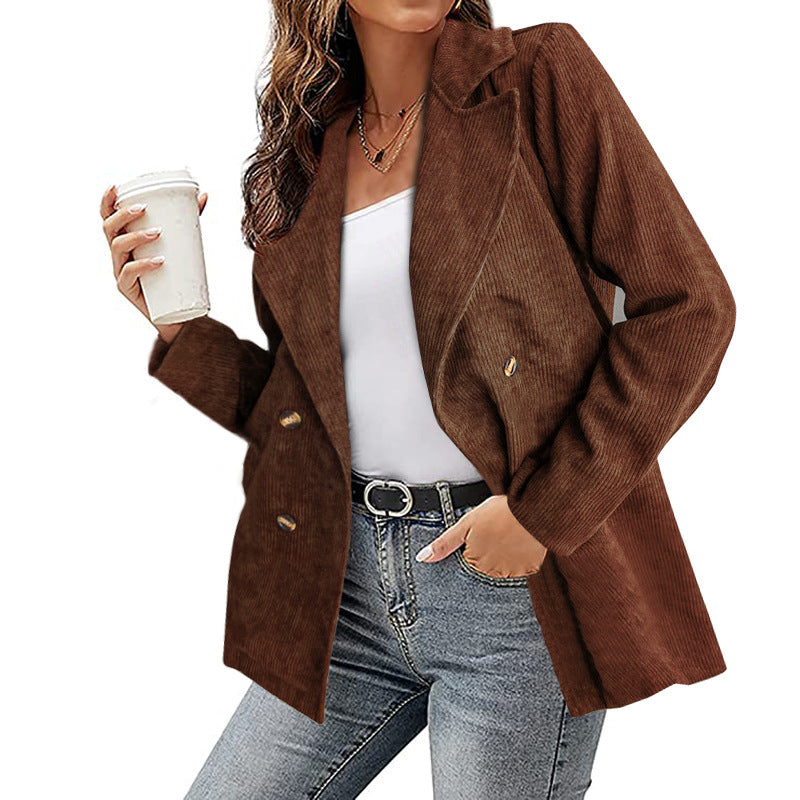 Damen Kunstleder-Blazerjacke mit doppelt gestepptem Kragen und modischem Schnitt Drune