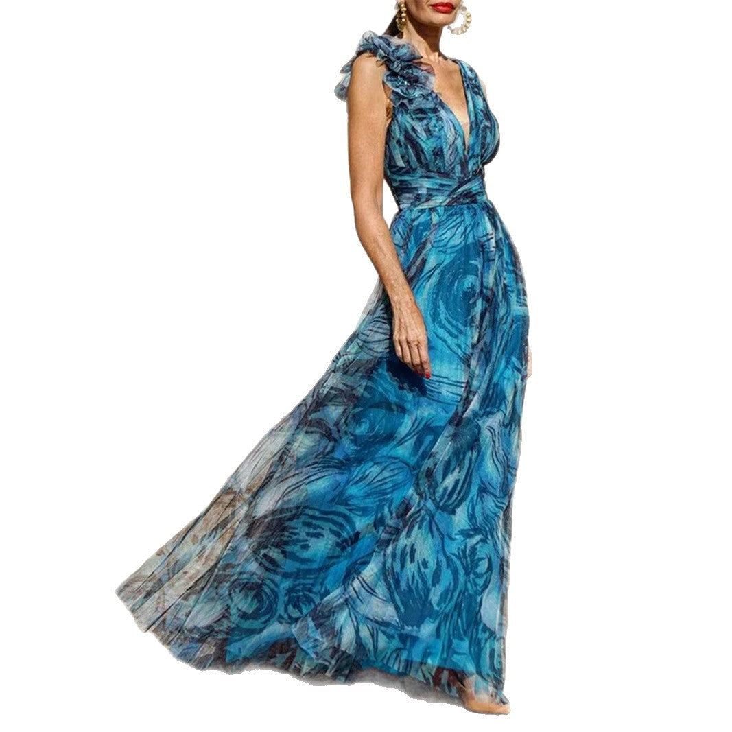 Damen Elegantes Maxikleid mit zarten Rüschendetails und blickdichtem Chiffon Drune