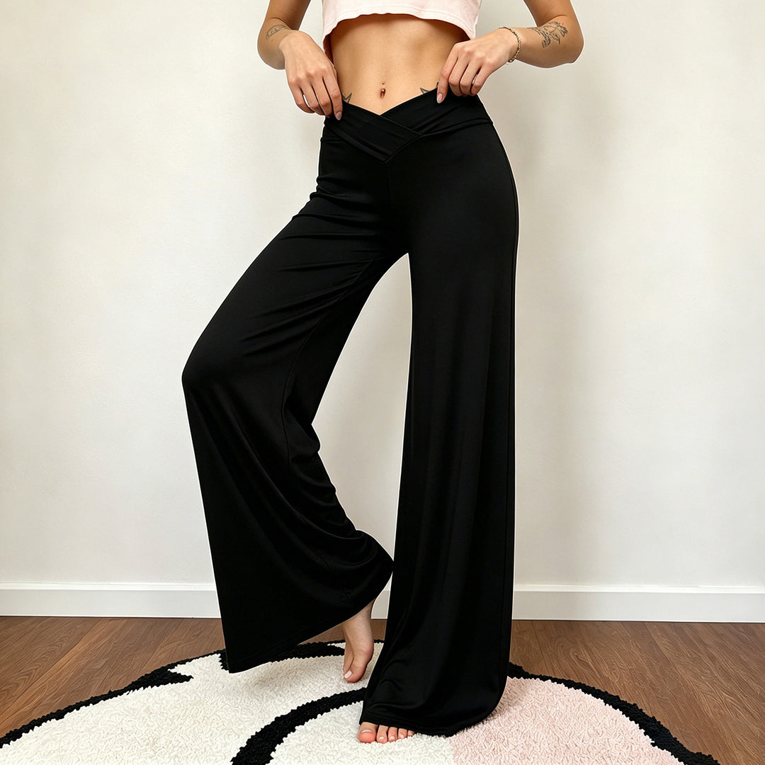 Damen nan weite Palazzo-Hose mit V-förmiger Bundnaht und elastischem Stretch-Jersey Drune