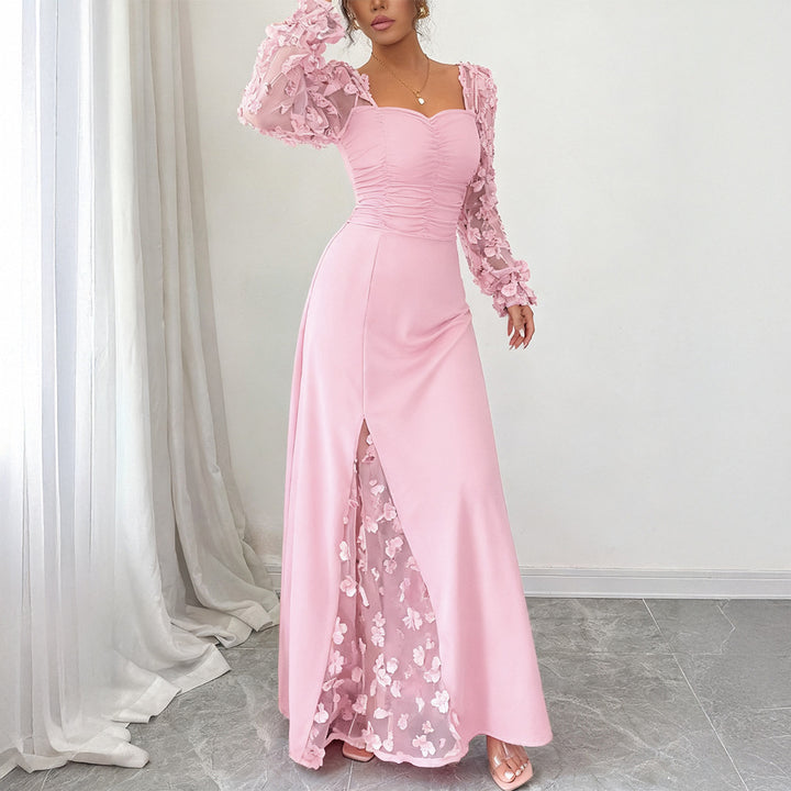 Damen Elegantes Maxikleid mit raffinierten Rüschendetails und transparenter Unterlage Drune