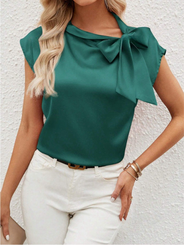Damen Elegante Satinbluse mit Schleifendetail Drune