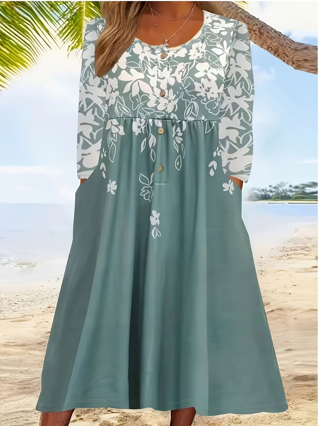 Damen Fließendes Midikleid mit floralem Musterdruck und praktischen Taschen Drune