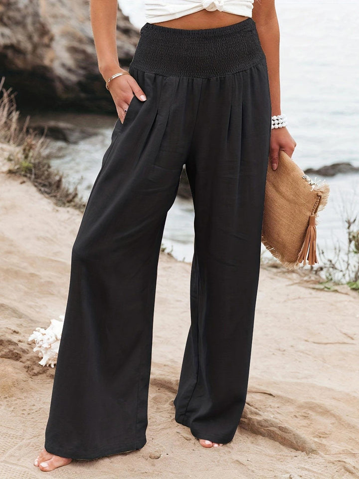 Damen Weite Leinenhose mit elastischem Bund und praktischen Taschen Drune