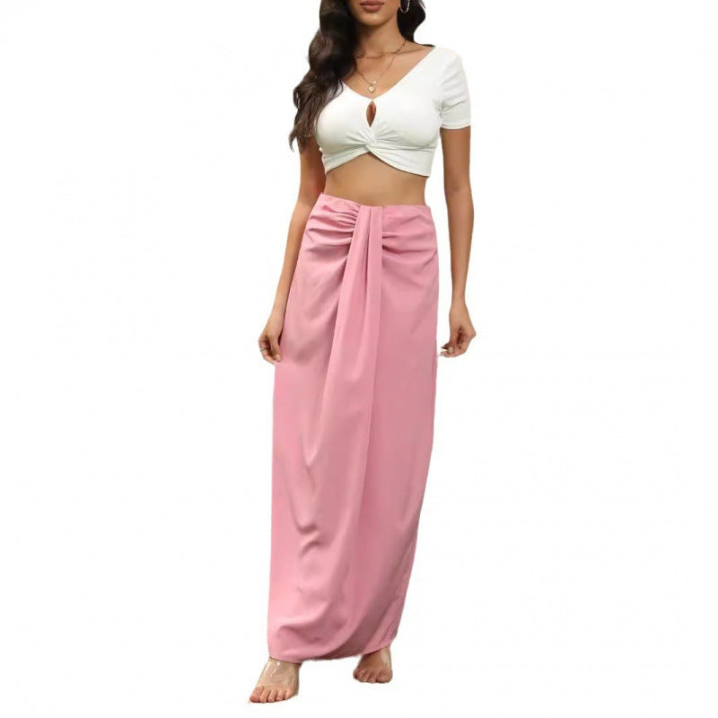 Damen Maxirock mit Raffungen und eleganter Schleife Drune