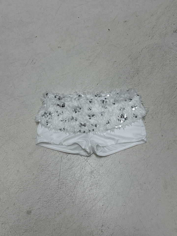 Damen schickes Oberteil und Shorts-Set mit funkelnden Pailletten und dekorativen Federn Drune