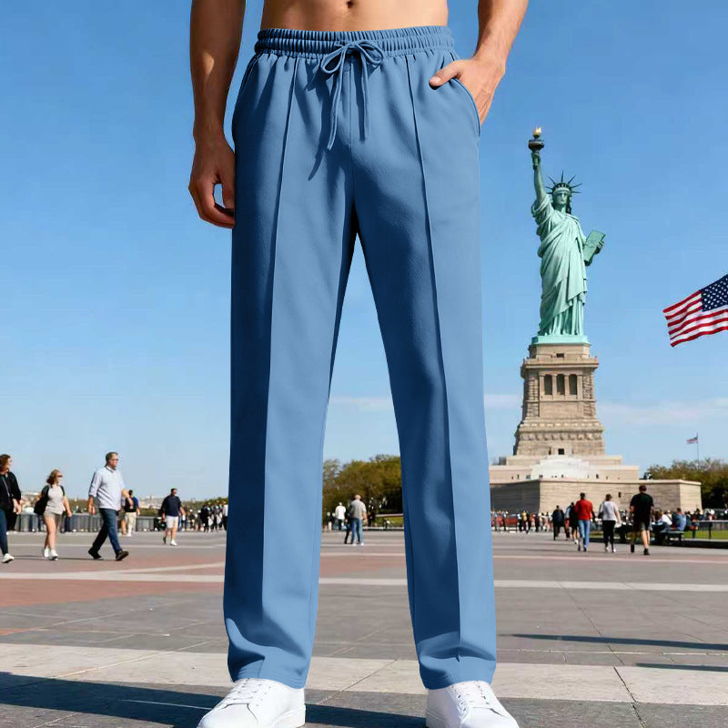 Herren nan elegante Sweathose mit Bügelfalte geradem Bein und Tunnelzug Drune