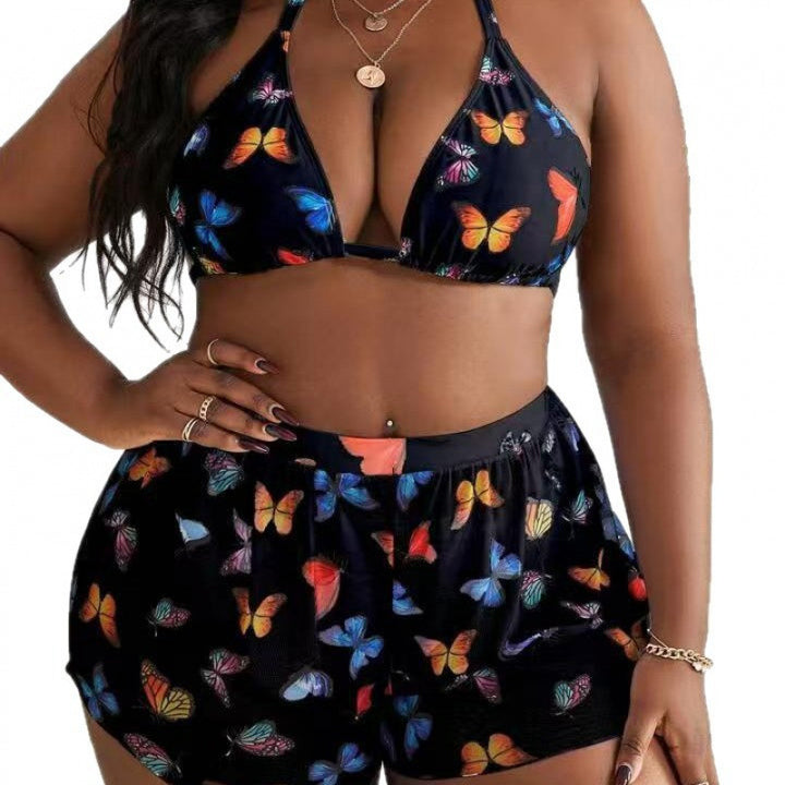 Damen Bikiniset mit modischen Shorts und buntem Schmetterlingsdesign Drune