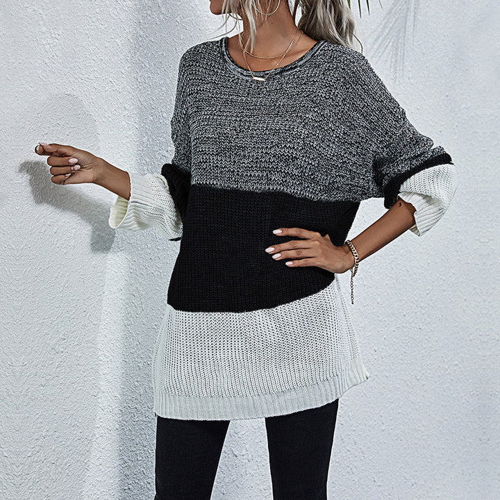 Damen lässiger Strickpullover mit modischem Farbwechsel und oversized Schnitt Drune