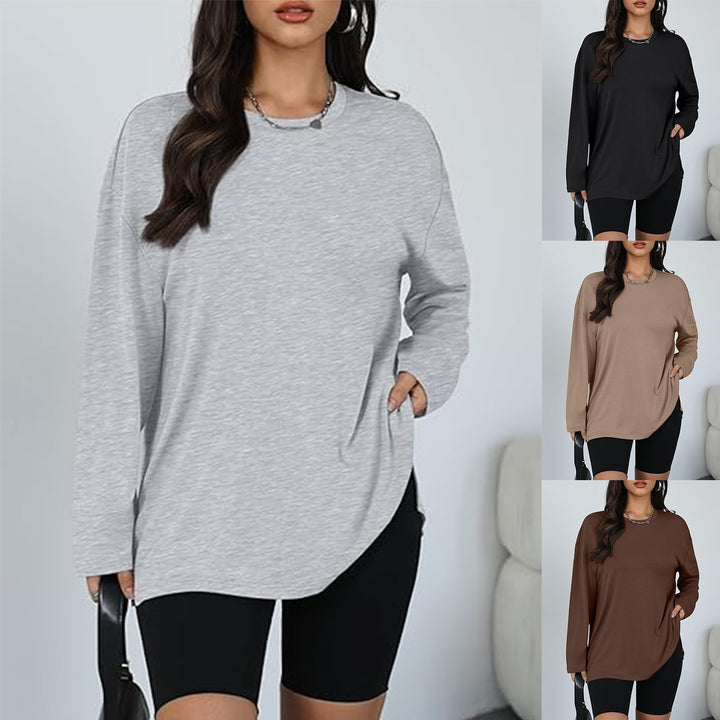 Damen lässiges Longsleeve T-Shirt mit Seitenschlitzen Drune