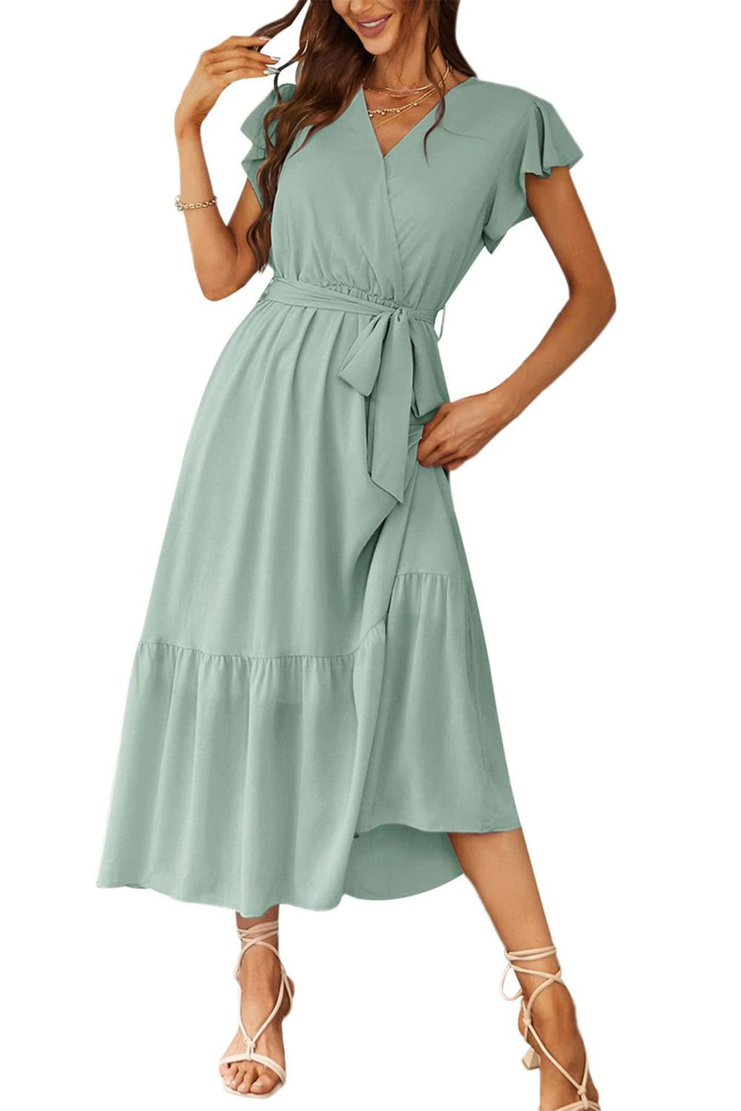 Damen Wickelkleid mit fließendem Schnitt und Rüschendetails Drune