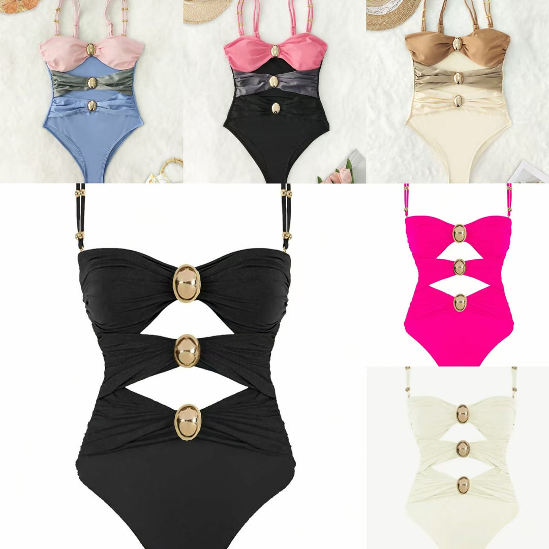 Damen Einteiler-Badeanzug mit raffinierten Cut-Outs und dekorativen Metallakzenten Drune