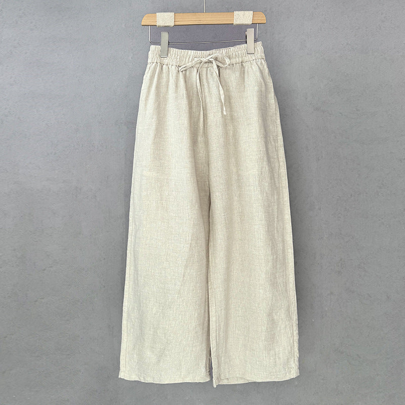 Damen lockere Leinenhose mit elastischem Bund und seitlichen Eingrifftaschen Drune