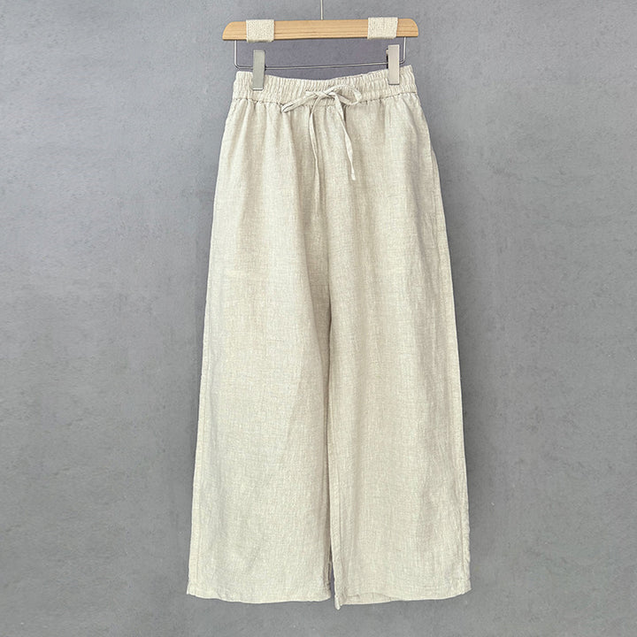 Damen lockere Leinenhose mit elastischem Bund und seitlichen Eingrifftaschen Drune