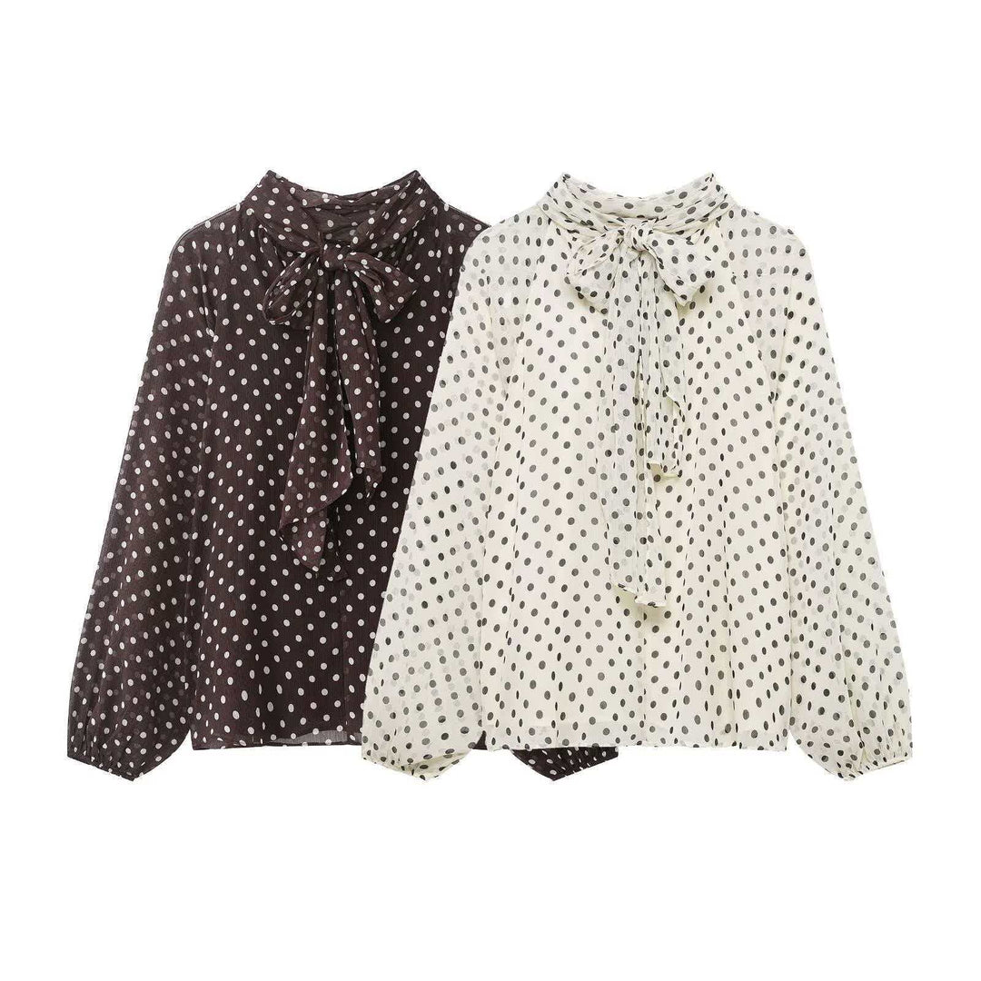 Damen nan Chiffonbluse mit Schleifenkragen und Ballonärmeln Drune