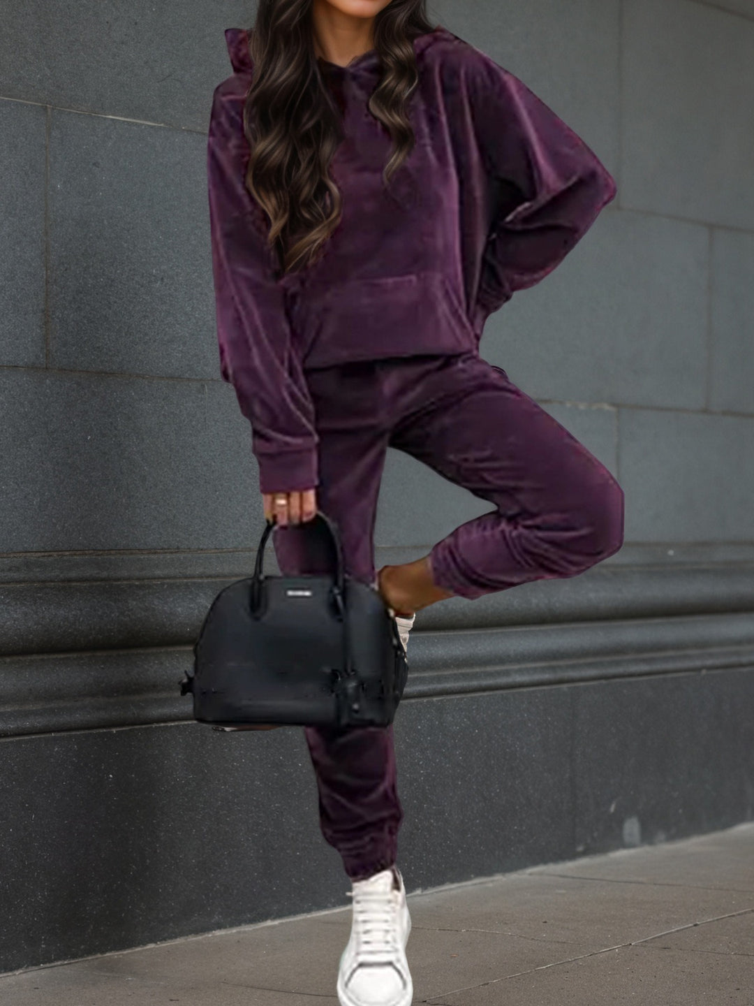 Damen sportliches Fleece-Set mit Hoodie und elastischem Bund Drune