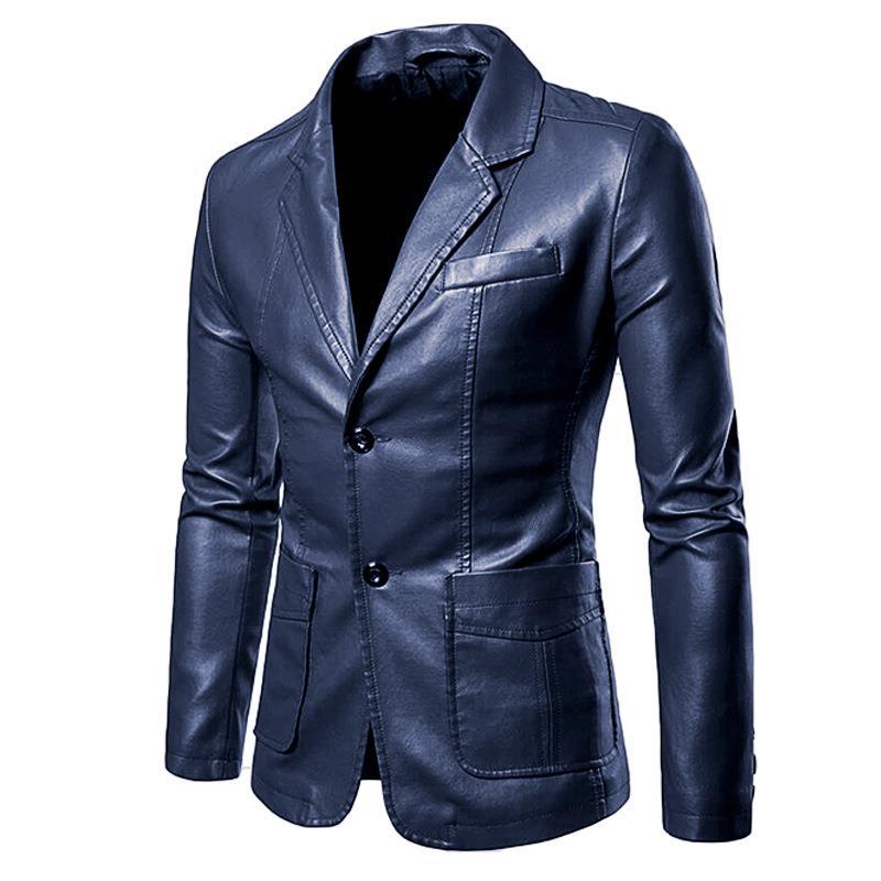 Herren nan schlanker Lederblazer mit Reverskragen und aufgesetzten Taschen Drune