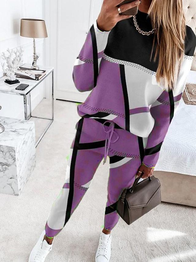 Damen modisches Sportset mit grafischem Muster und elastischem Bund Drune