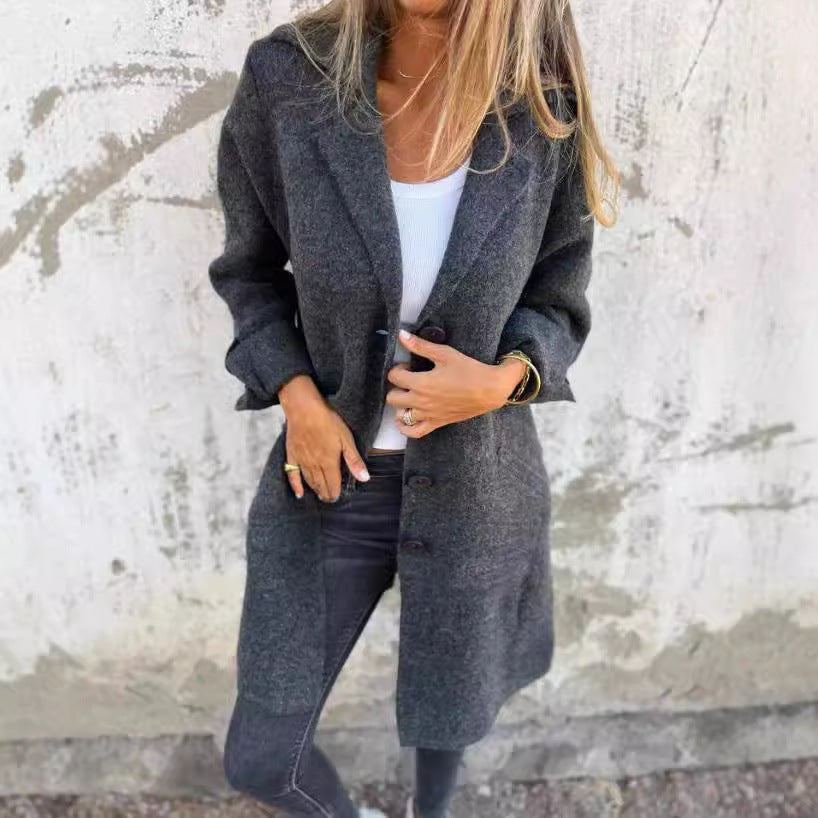 Damen kuscheliger Wollmantel mit eleganten Knopfdetails Drune