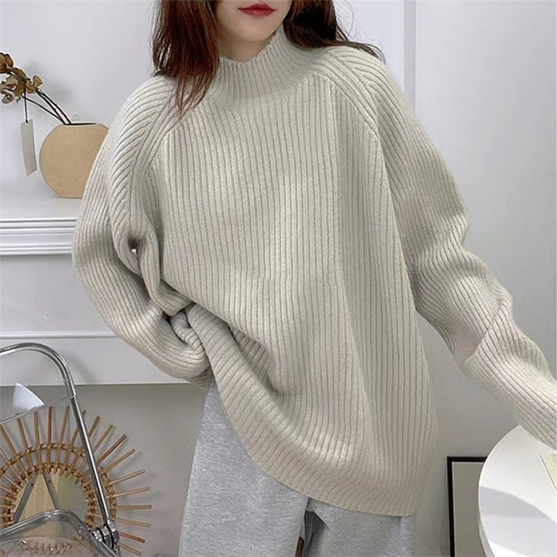 Damen Grobstrickpullover mit hohem Kragen und lässiger Passform Drune