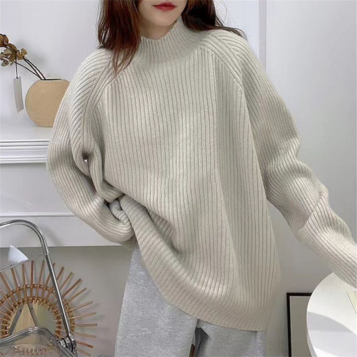 Damen Grobstrickpullover mit hohem Kragen und lässiger Passform Drune