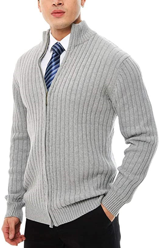 Herren Strickjacke mit modernen Zipper-Details und feinem Rippmuster Drune