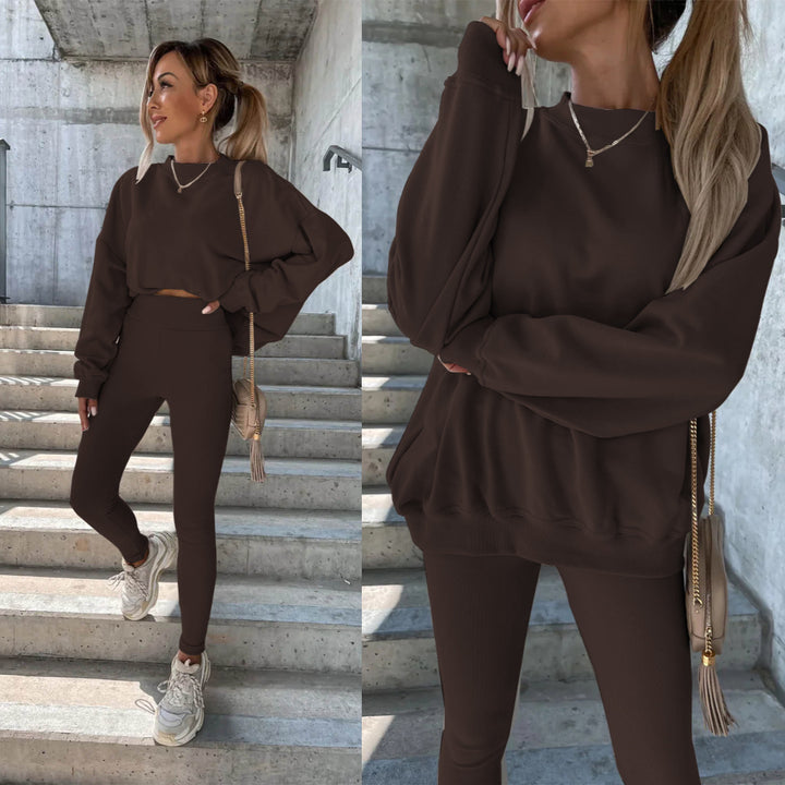 Damen sportliches Freizeitset mit lässigem Oversized-Sweatshirt und enganliegenden Leggings Drune
