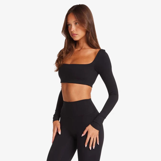 Damen Sportliches Langarm Crop-Top Drune