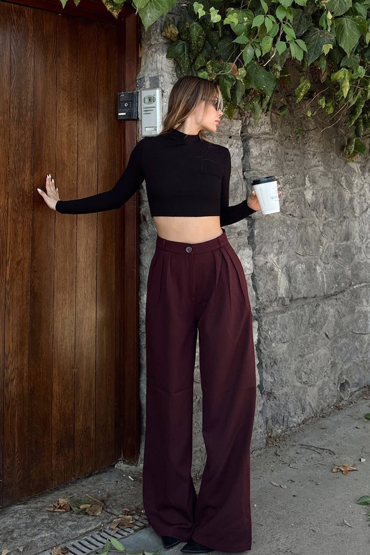 Damen elegantes und modisches Set aus weiten Hosen und cropped Hemd Drune